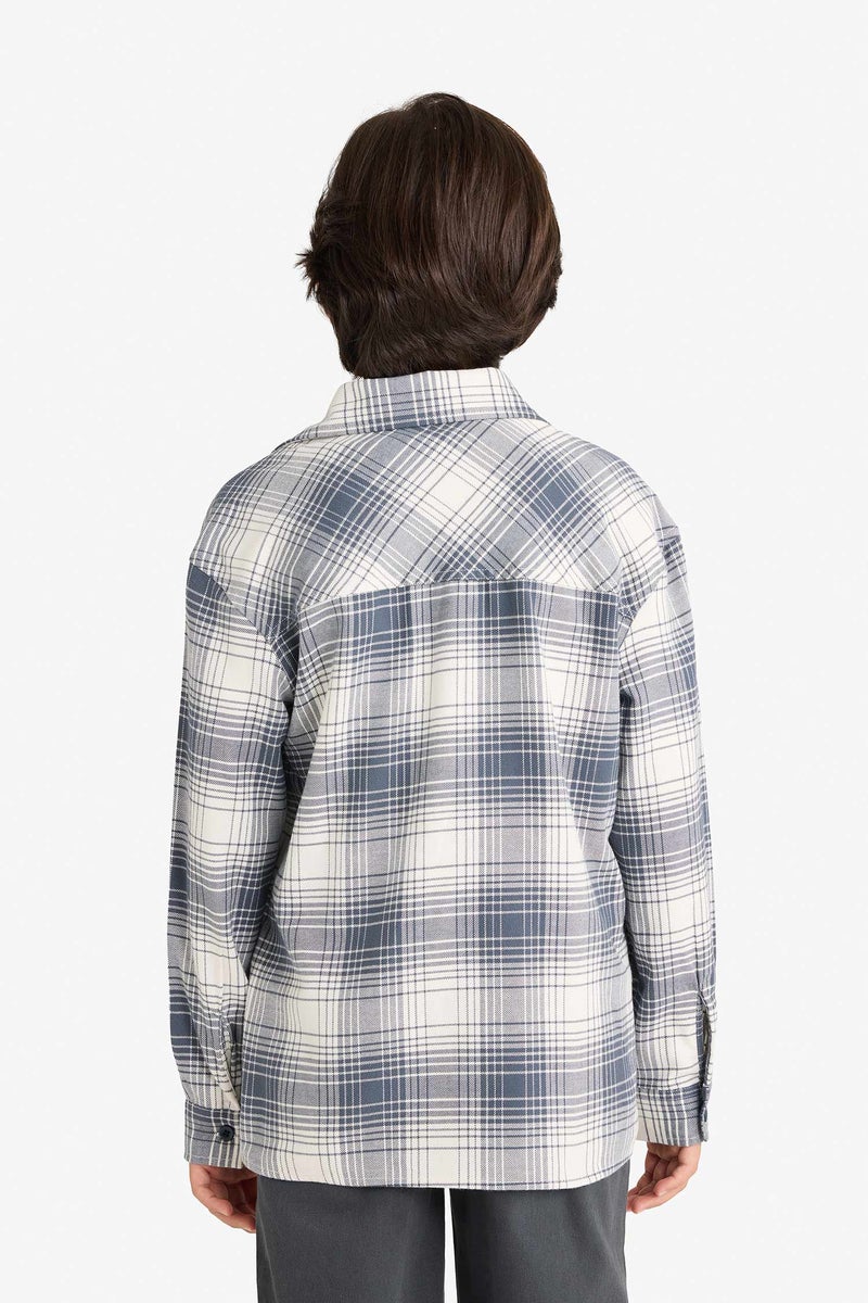 DeFacto Blue Boy Boy Oversize Fit Plaid Long Sleeve Shirt Casual - Image 5